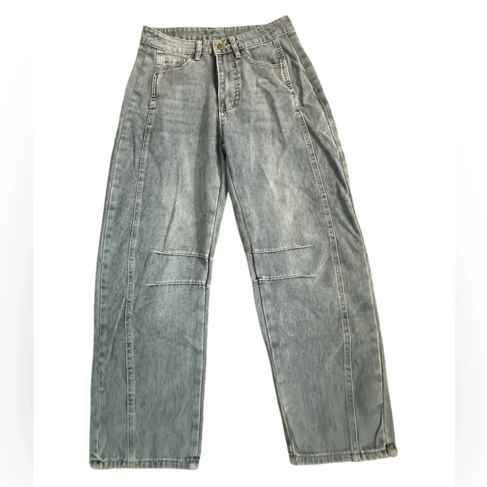 A405 Horseshoe Barrel Jean Medium wash Midrise Sz 26 Small
